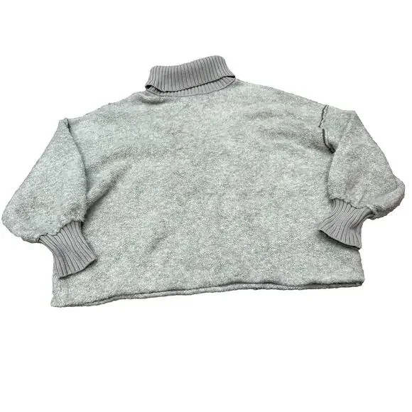 Free People Milo Pullover Grey Tight Knit Cowl Neck Oversized Sweater Size L - Picture 2 of 10